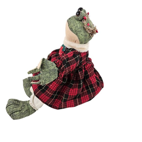Christmas Frog Shelf Sitter Plush Doll Basket Dress Apron Croaks Jingle Bells - Picture 8 of 9